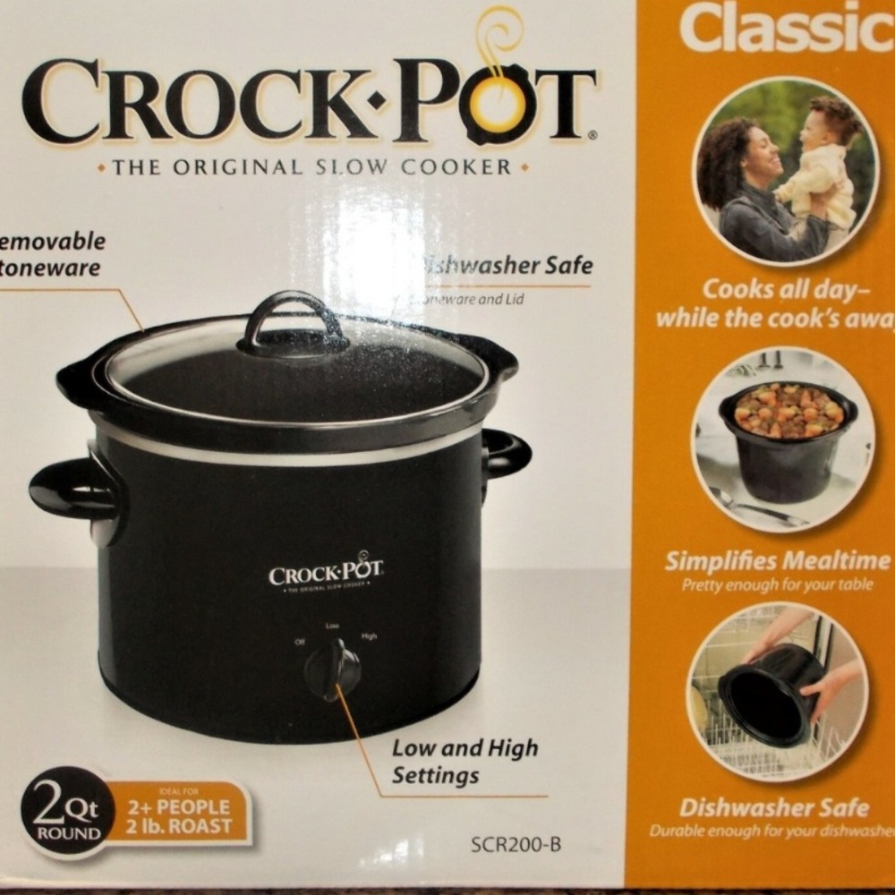 Crock Pot Slow Cooker 2 Qt Black Round SCR200-B Manual Classic Removable new